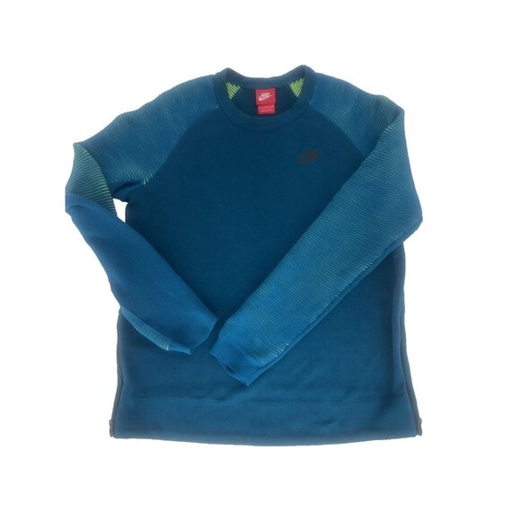 Nike Woman's S Sportswear Tech Fleece Crew 809537 301 Turquoise Volt Sweatshirt - Picture 1 of 10